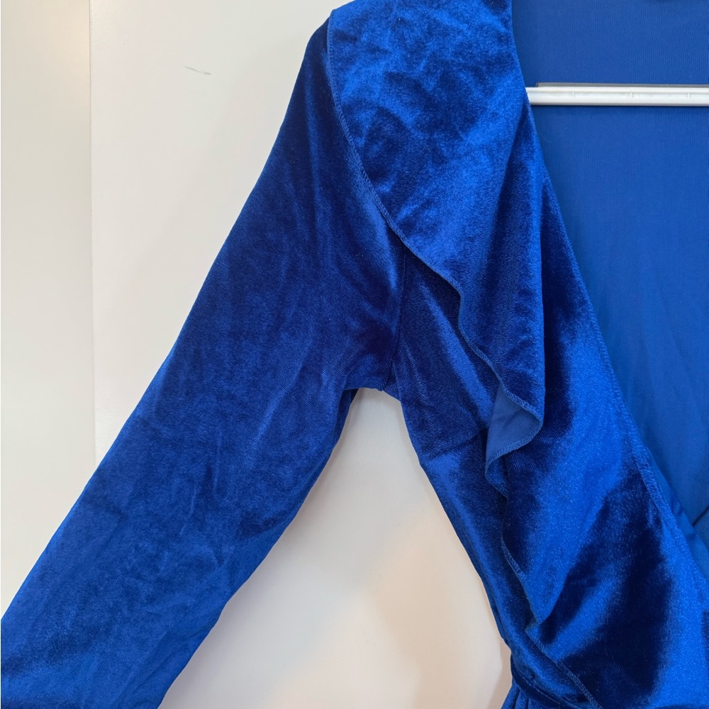 Royal Blue Velvet Wrap Dress